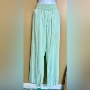 JOLT Linen Wide Leg Blue-Green Pants with Elastic Waistband